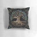 Decorative pillow featuring the Yggdrasil tree of life from Norse mythology, with golden and marble accents.