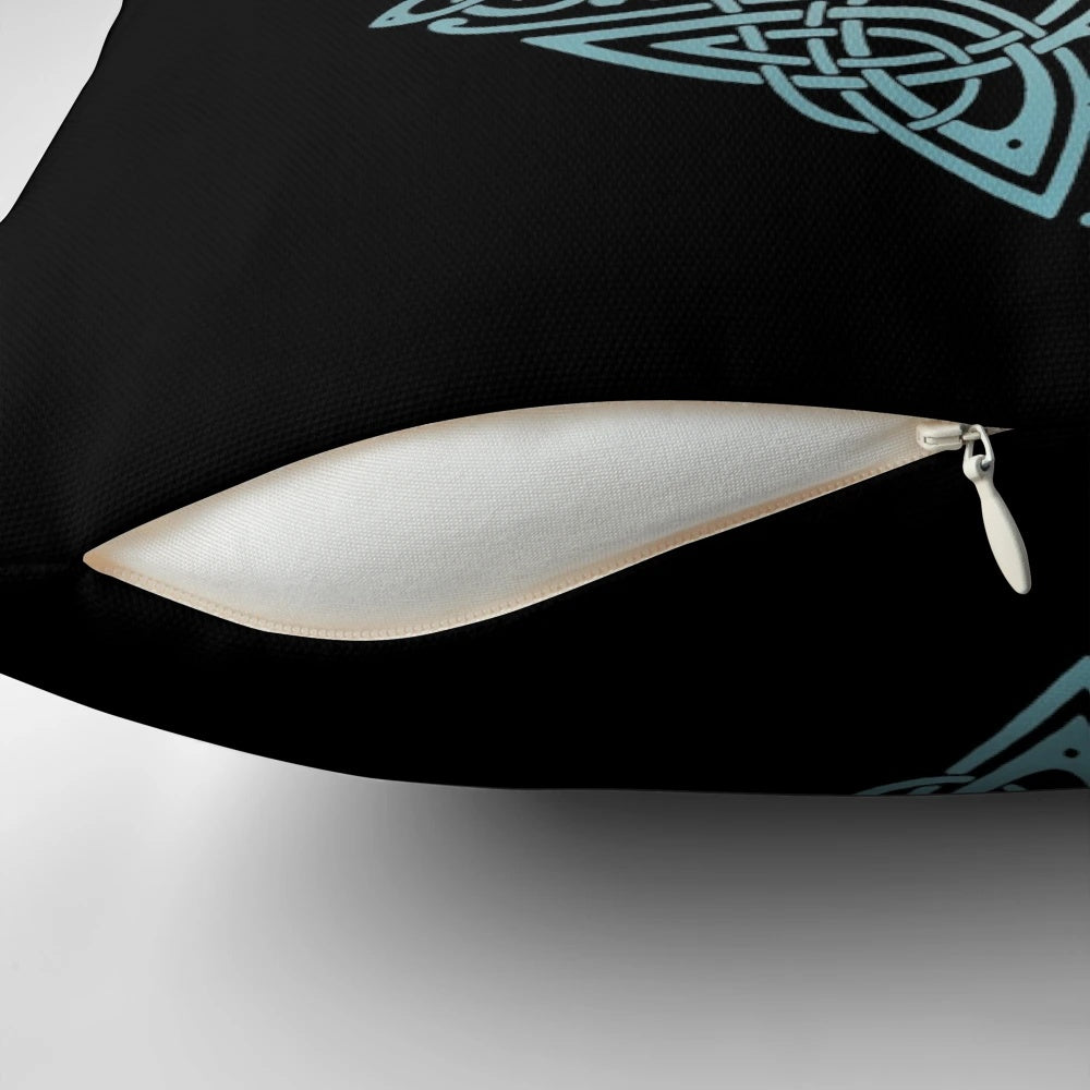 A decorative pillow featuring the Yggdrasil, the iconic Tree of Life from Norse mythology, in a modern geometric polygon design.