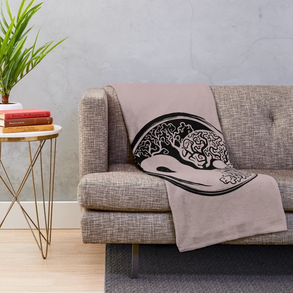 Soft and cozy yin yang plush blanket with bonsai tree design