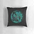 Yin Yang Koi Fish Decorative Throw Pillow in Teal Blue and Black