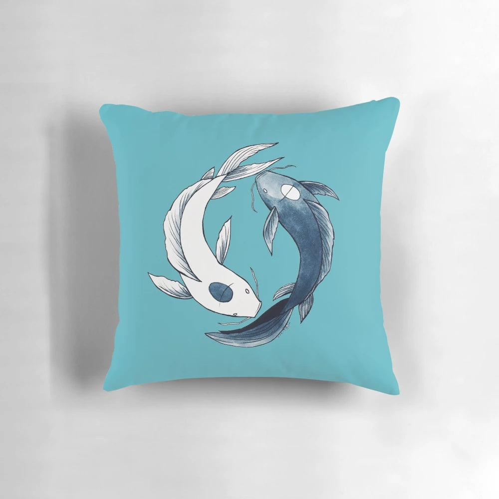 Yin Yang Koi Fish Pillow with Tui and La Inspired Design