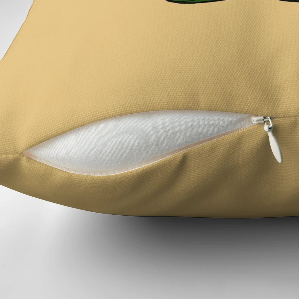 A round, cottagecore-inspired pillow featuring a cute frog design, perfect for practicing yoga's cross-legged Sukhasana pose.