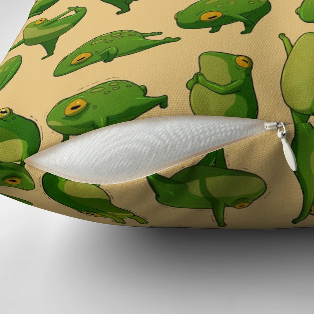 Yoga frogs decorative pillow with cute frog illustrations, perfect for home decor and meditation.