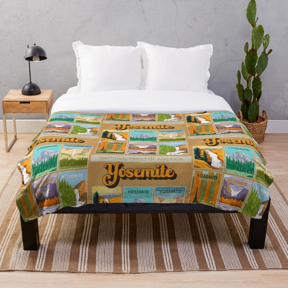 Yosemite National Park Landmark Collage Plush Blanket