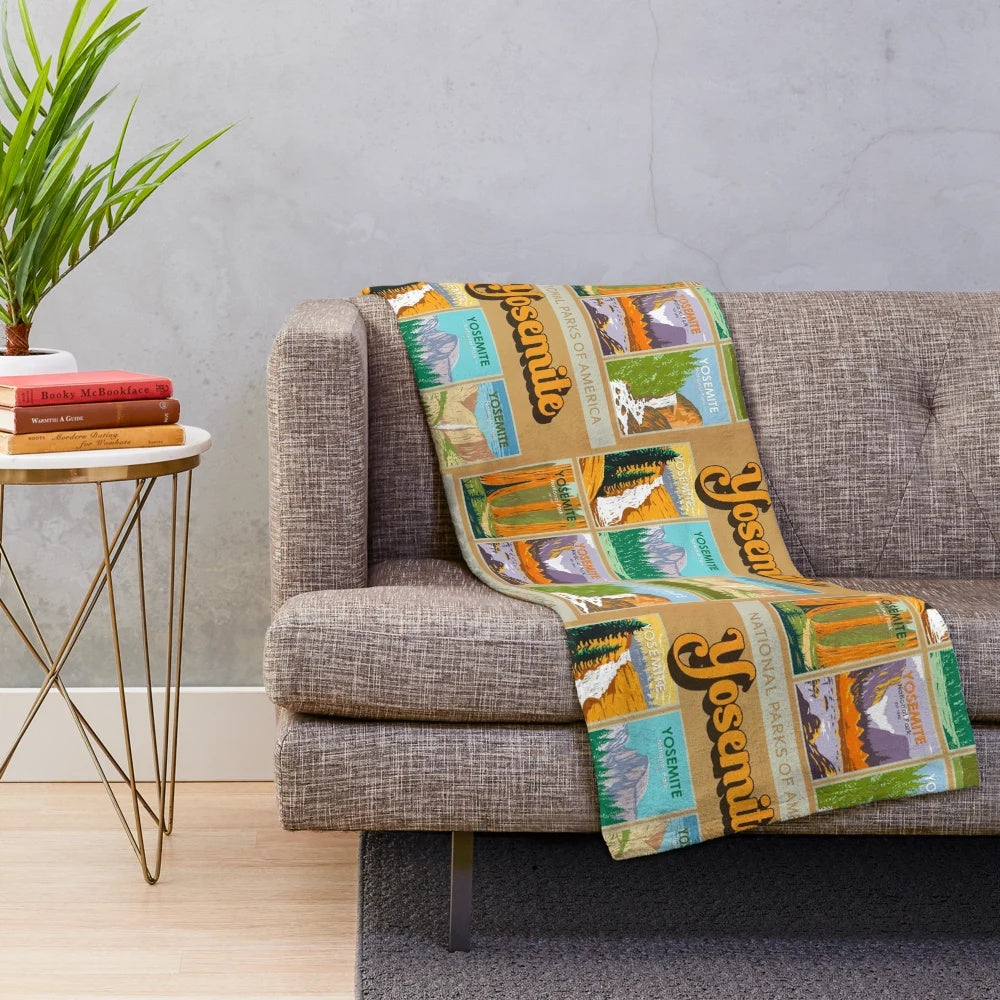 Yosemite National Park Landmark Collage Plush Blanket