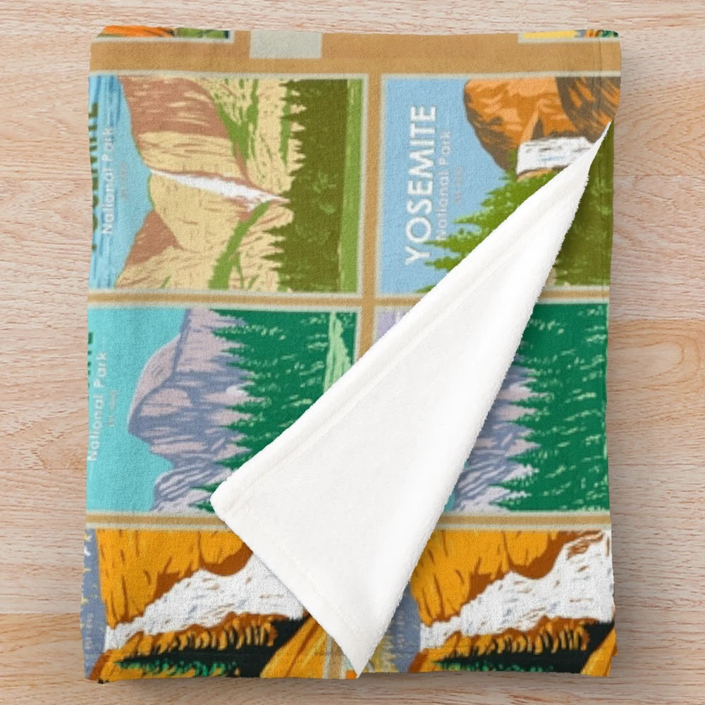 Yosemite National Park Landmark Collage Plush Blanket