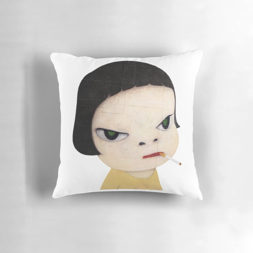 Yoshitomo Nara-inspired pillow with the artist's signature motif