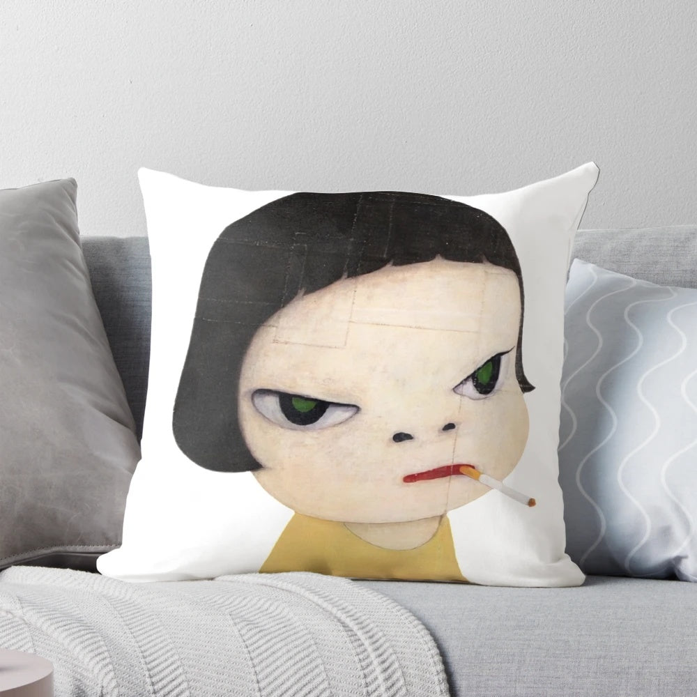 Yoshitomo Nara-inspired pillow with the artist's signature motif