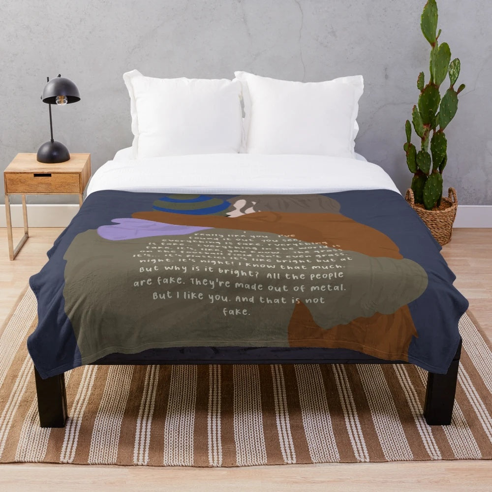 Young Royals inspired plush blanket with minimal line art and quotes