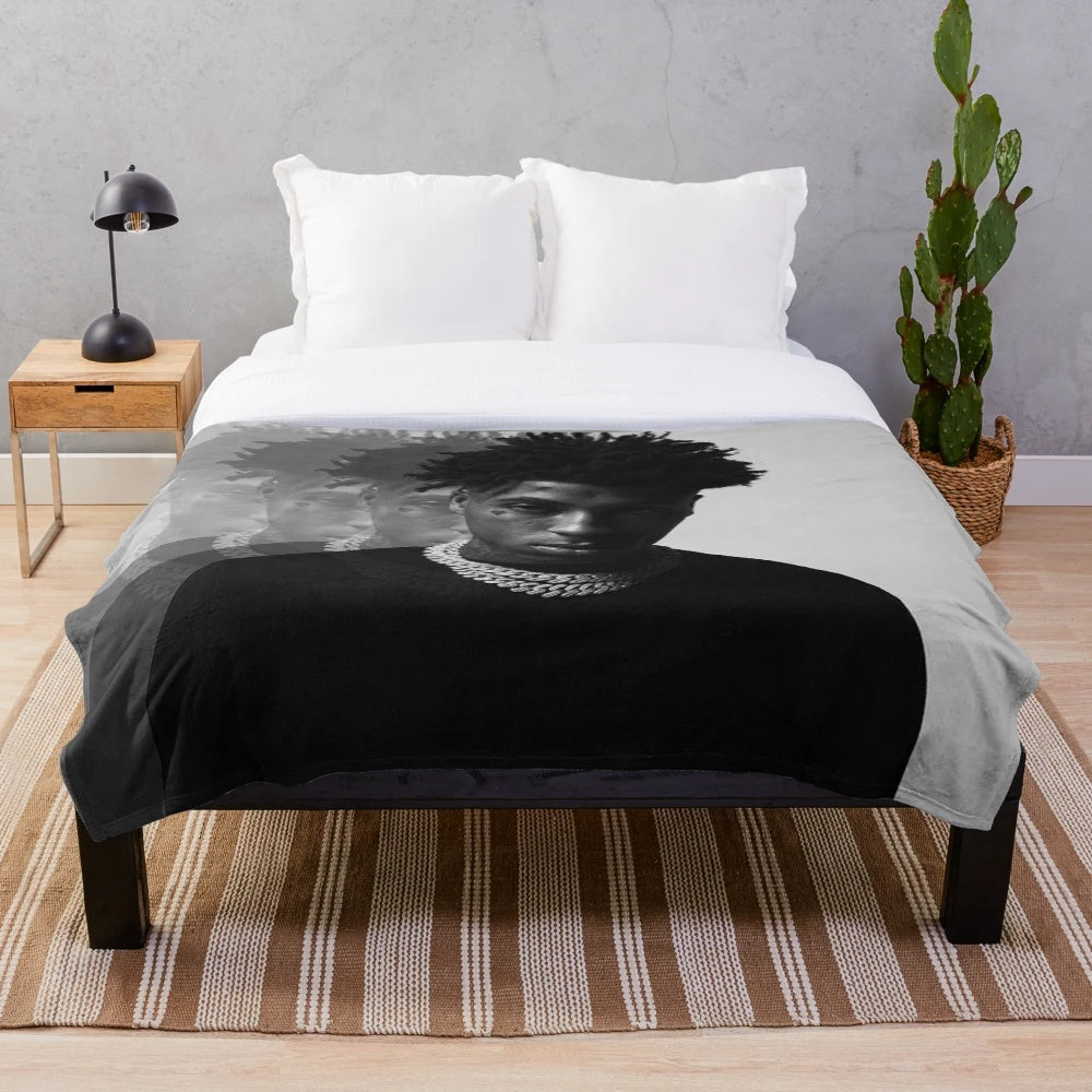 Youngboy Inspired Plush Blanket with Black and White Design