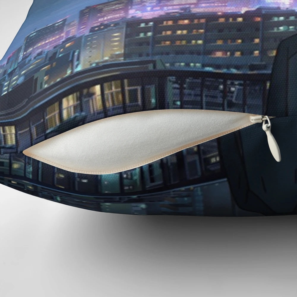 Taki and Mitsuha from the anime 'Your Name' (Kimi no Na wa) on a balcony pillow