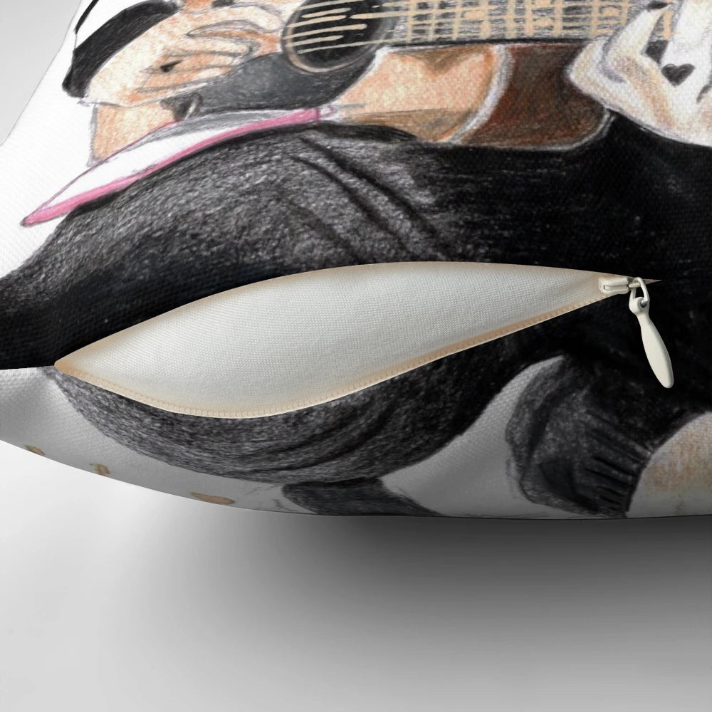 Decorative pillow featuring a guitar design inspired by the music artist Yungblud