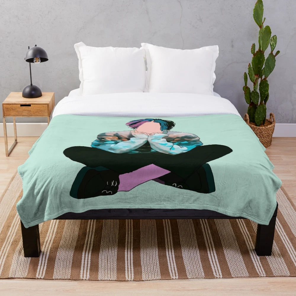 Yungblud-inspired plush blanket featuring the alternative music artist's signature styles