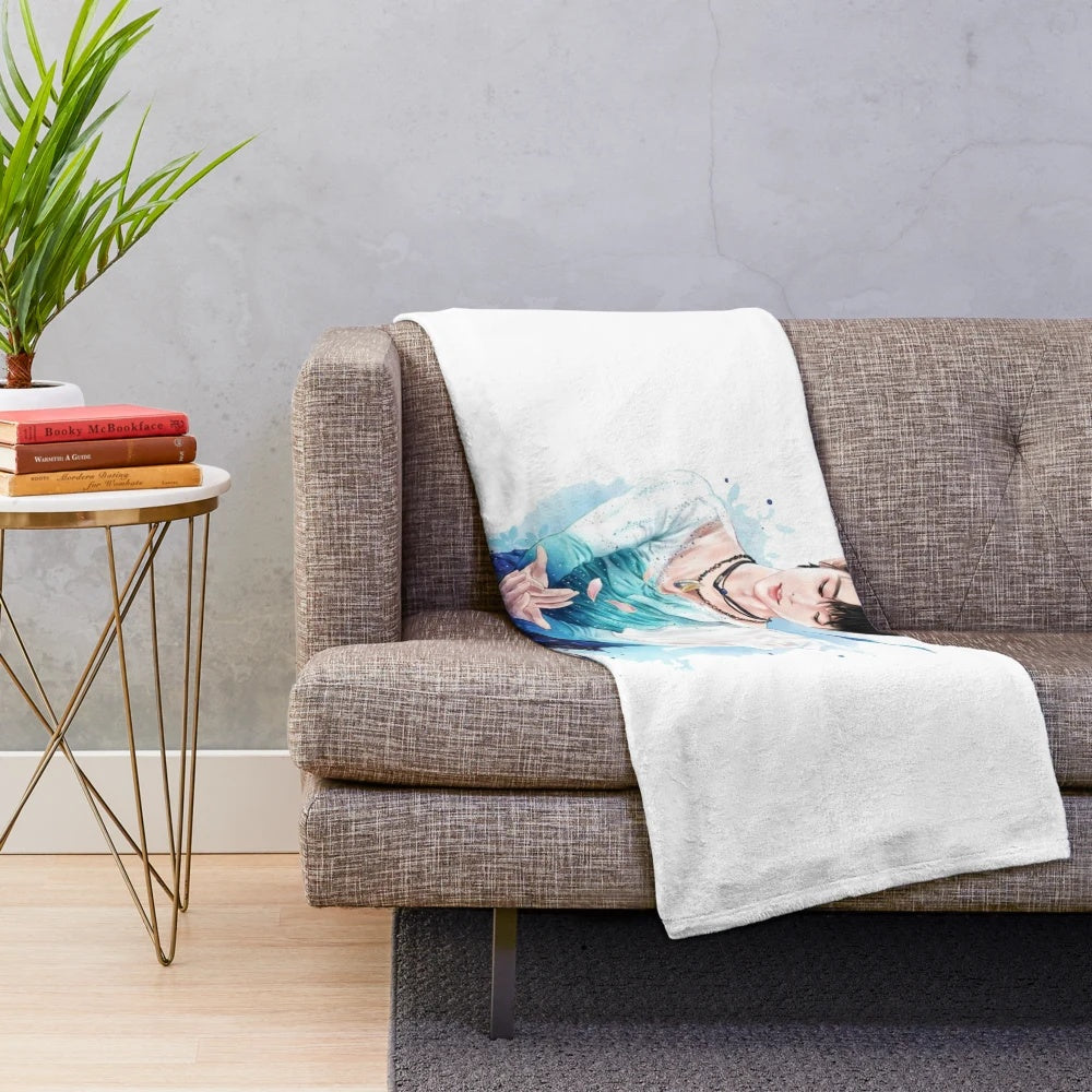 Yuzuru Hanyu plush blanket with chibby figure skating fanart design