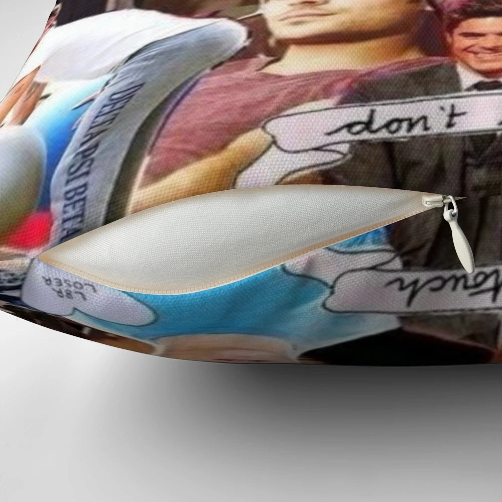 Decorative pillow featuring a collage of photos of actor Zac Efron