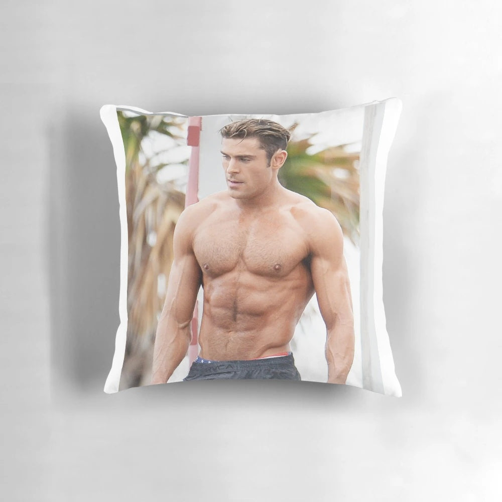 Soft, plush pillow featuring the image of actor Zac Efron