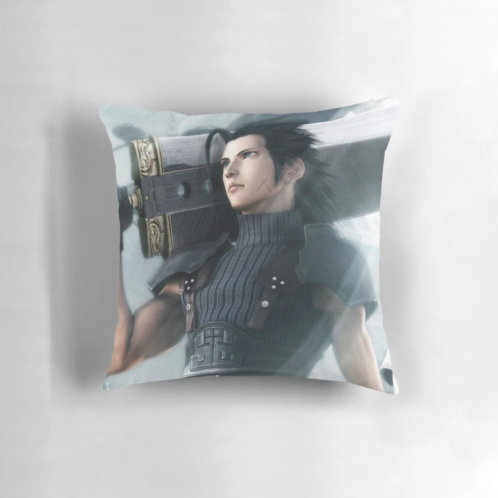 Soft, square plush pillow featuring the character Zack Fair from the Final Fantasy 7 video game series.
