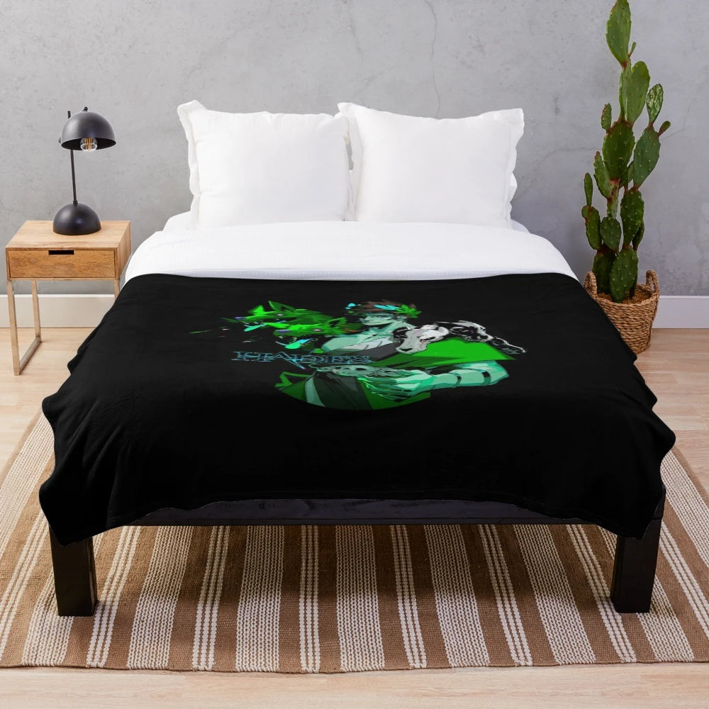 Zagreus hades plush blanket with green color design