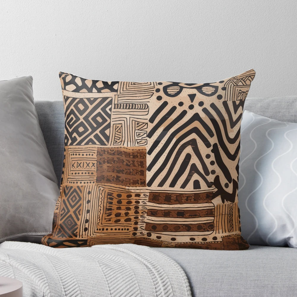 Zaharu Sanaa African Boho Pillow with Earthy Tones and Tribal Design