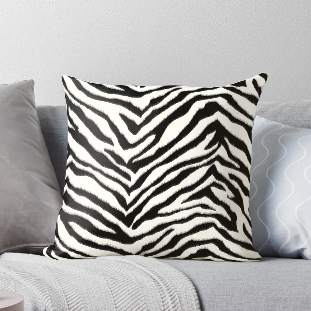 Zebra-patterned accent pillow with a quirky, mafia-inspired style