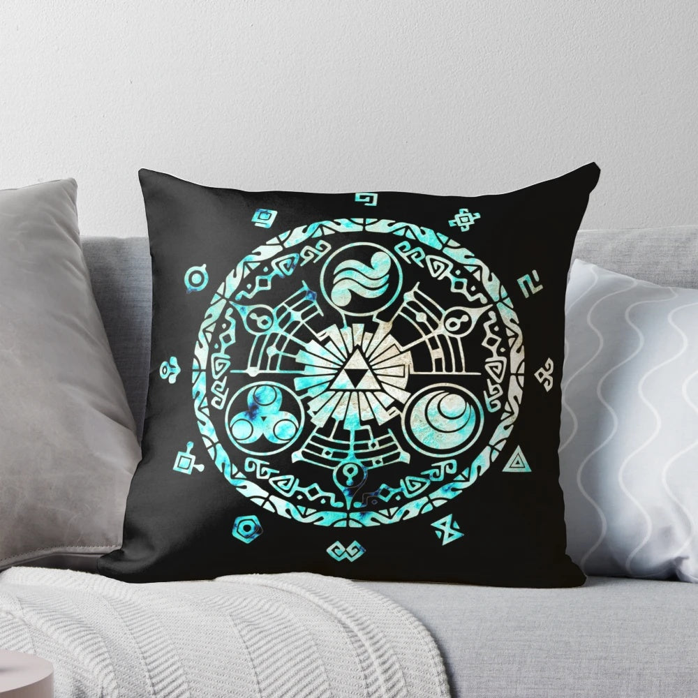 Zelda Triforce Circle Blue Decorative Pillow for Gaming and Home Decor