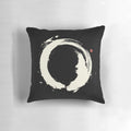 Black and white Japanese Zen circle (Ensō) pillow with brushstroke design for mindfulness and meditation