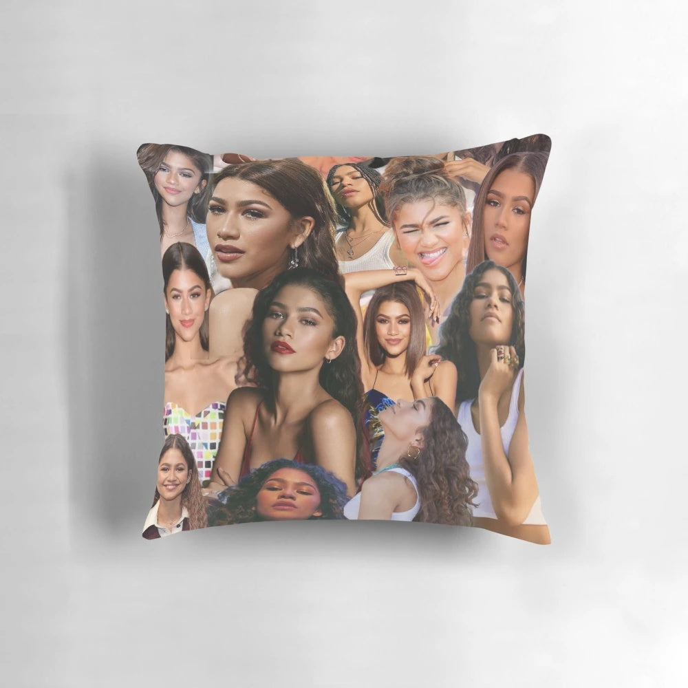 Zendaya Collage Pillow featuring images from Euphoria, Spider-Man: Homecoming, and more