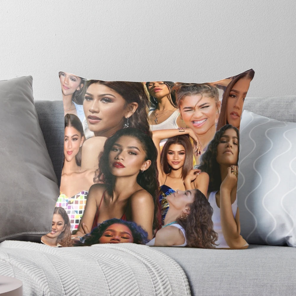 Zendaya Collage Pillow featuring images from Euphoria, Spider-Man: Homecoming, and more