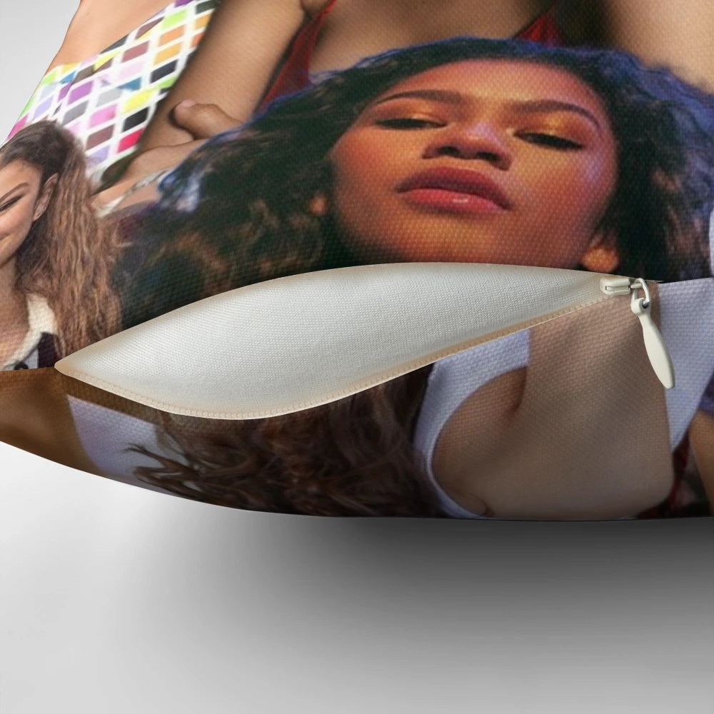 Zendaya Collage Pillow featuring images from Euphoria, Spider-Man: Homecoming, and more