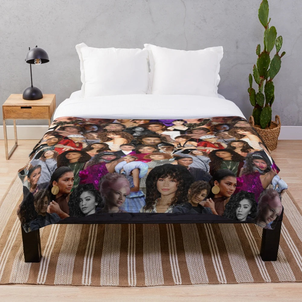 Zendaya-inspired collage design on a soft, cozy plush blanket