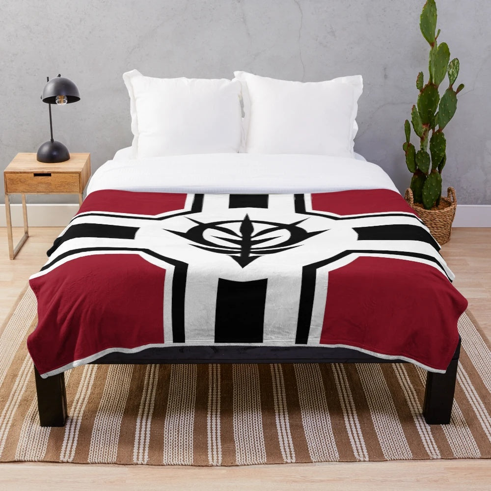 Zeon plush blanket featuring Gundam mecha-inspired design