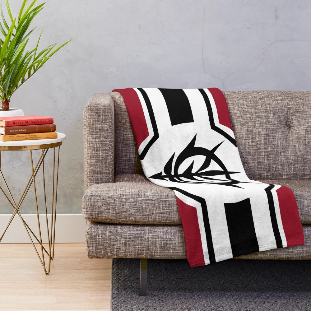 Zeon plush blanket featuring Gundam mecha-inspired design