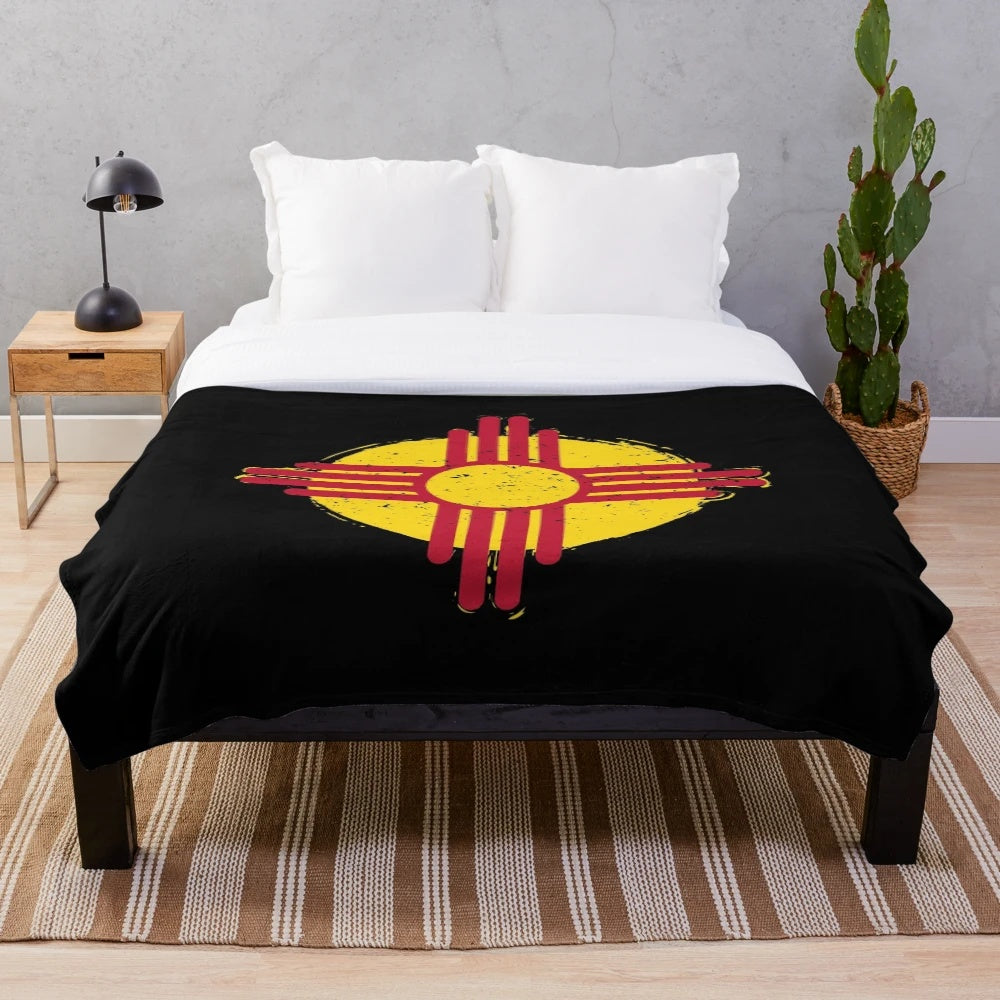 Zia symbol inspired plush blanket for cozy mountain homes