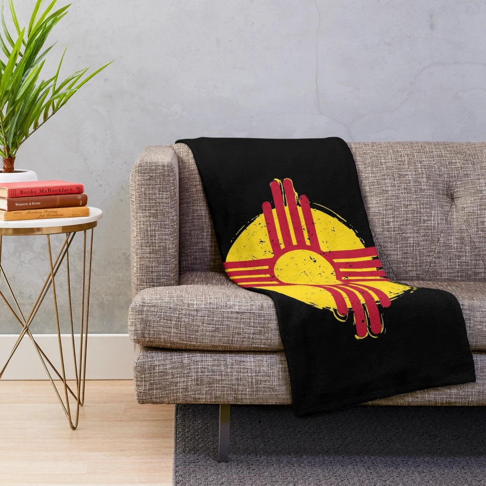 Zia symbol inspired plush blanket for cozy mountain homes