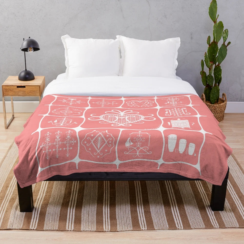 Zili Freda Inspired Plush Blanket with Haitian Vodou Symbols