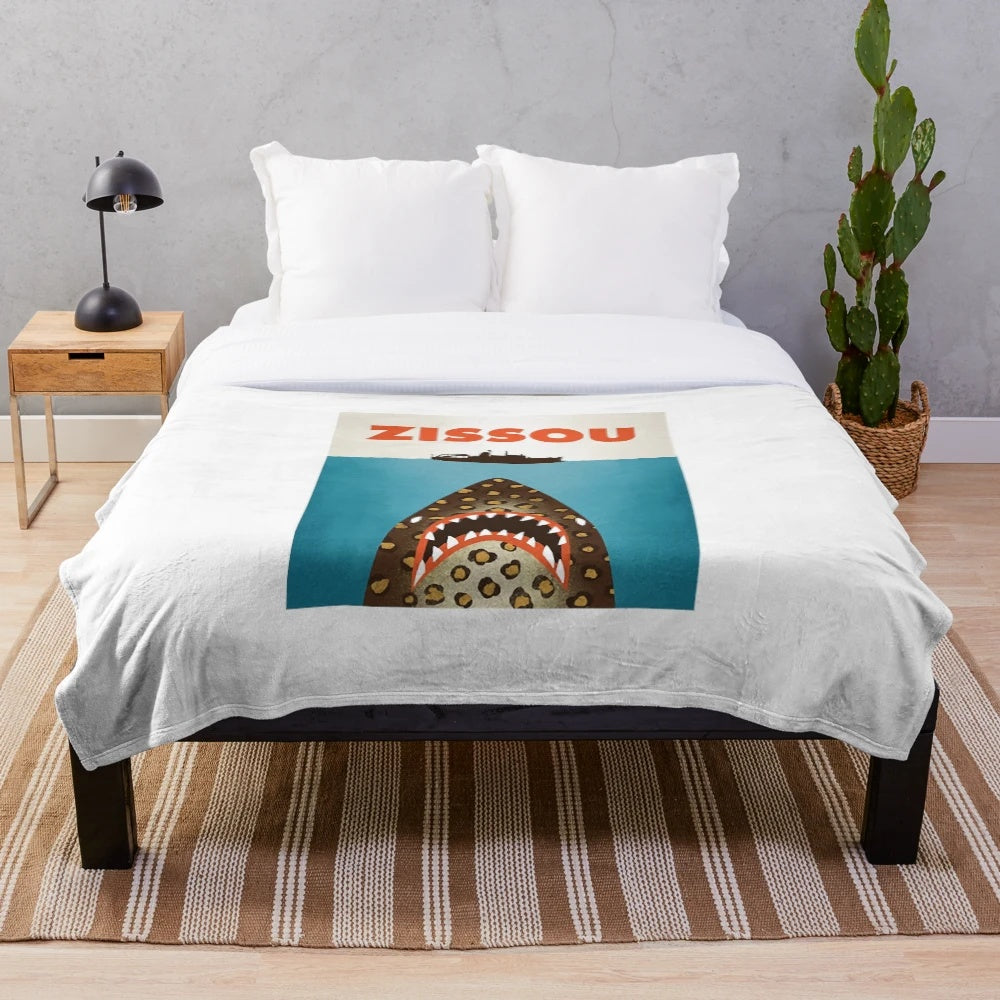 Zissou inspired plush blanket with Wes Anderson movie graphics
