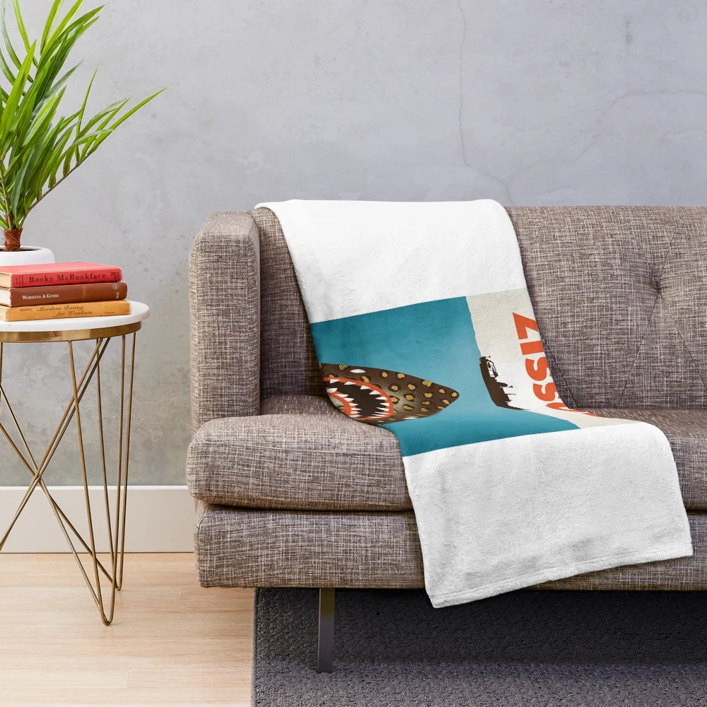 Zissou inspired plush blanket with Wes Anderson movie graphics
