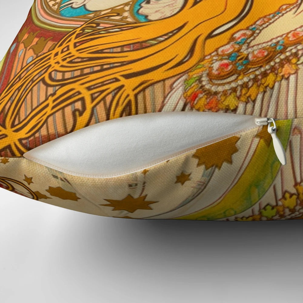 Zodiac (1896) by Alphonse Mucha - Art Nouveau style decorative pillow with celestial and astrological motifs