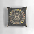 Decorative throw pillow featuring a zodiac wheel and major arcana tarot card designs
