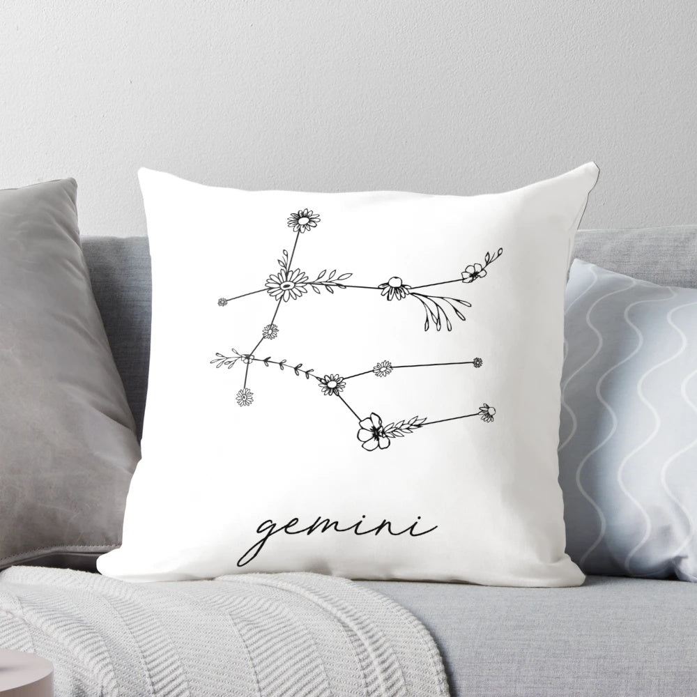 Zodiac Wildflower Constellation Decorative Pillow featuring a beautiful floral and celestial design