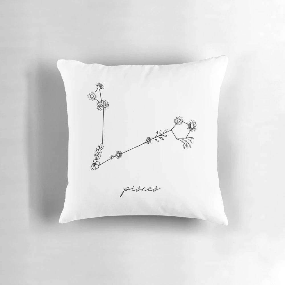 Zodiac Wildflower Constellation Pillow featuring a beautiful floral design and star sign motif