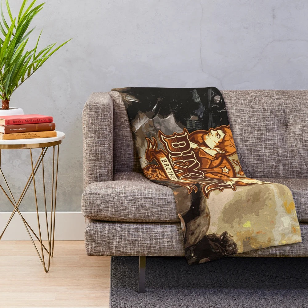 Zombie-themed plush blanket featuring Dixon Extermination Service design