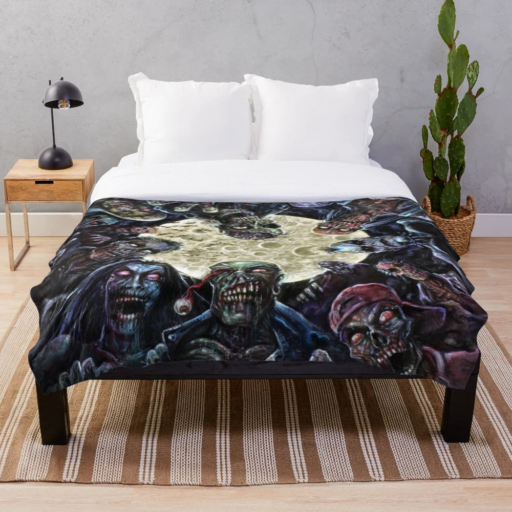 Zombie-themed plush blanket featuring a horde of the living dead