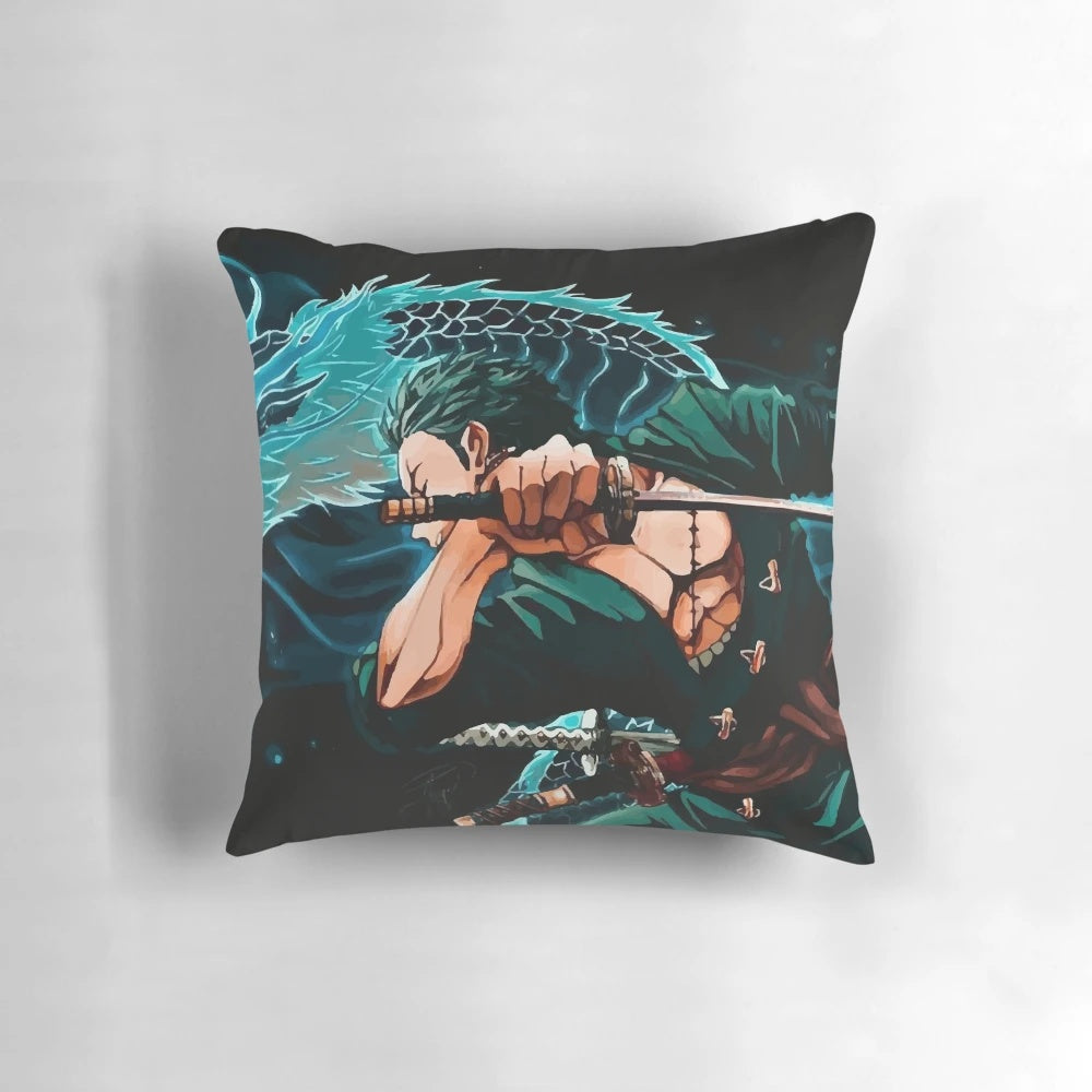Zoro holding his iconic dragon sword, featured on a high-quality One Piece anime pillow