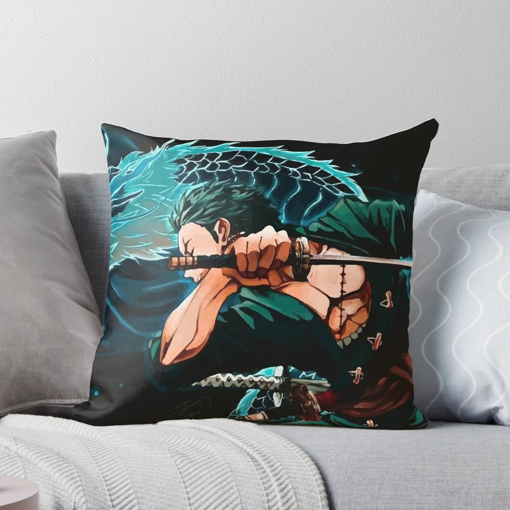 Zoro holding his iconic dragon sword, featured on a high-quality One Piece anime pillow