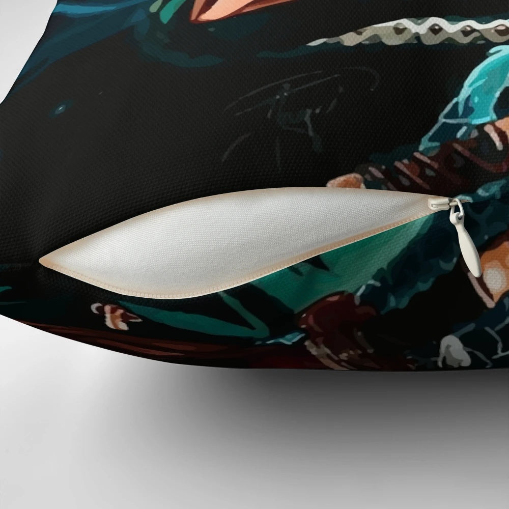Zoro holding his iconic dragon sword, featured on a high-quality One Piece anime pillow
