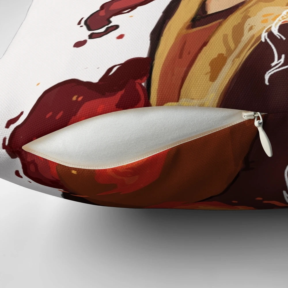 Zuko-inspired pillow featuring a firebender and dragon design, perfect for Avatar the Last Airbender fans.